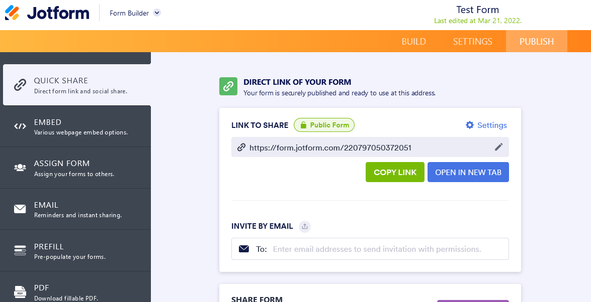 Get the form URL from Jotform